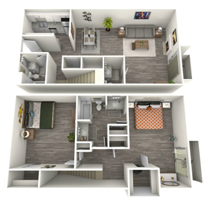 B6 two bedroom one and one half bath 1314 square foot floor plan
